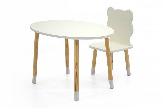 Детский стол "Stumpa овал" белый - Детский стол "Stumpa овал" белый, со стулом мишка