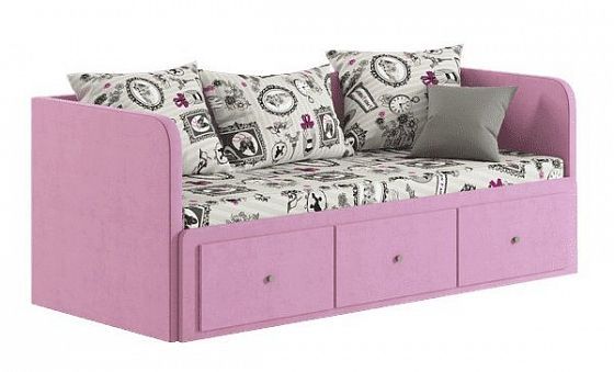 Диван-кровать "Оливия" - Диван-кровать "Оливия", Цвет: Велюр Lovely 45 Розовый/Скотчгард Кошки